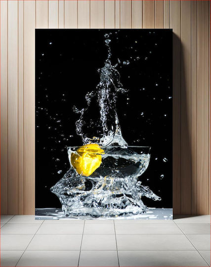 Πίνακας Lemon Splash In Glass Bowl Πιτσιλιά Λεμονιού Γυάλινο Μπολ 100x150