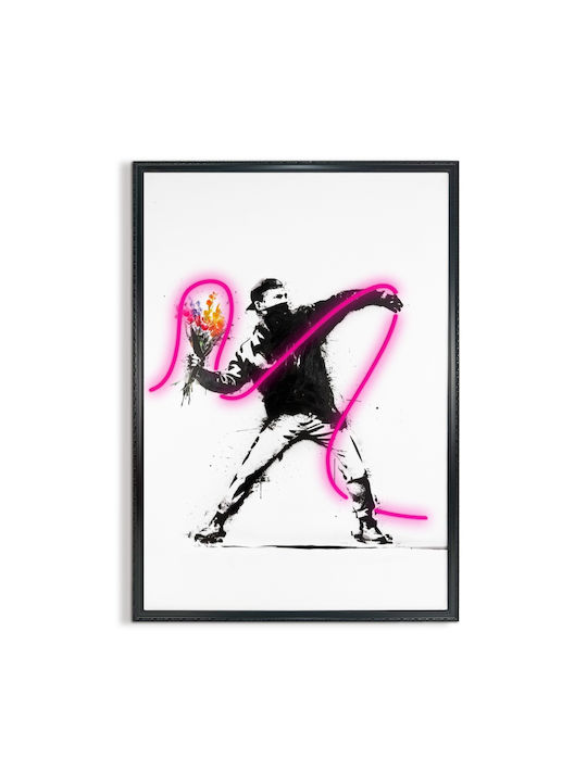Painting "Graffiti Thrower" Neon Led Lighting 70x100 Cm
