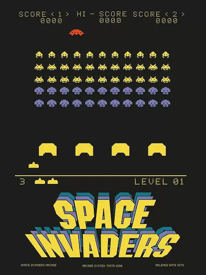 Gaming Poster Space Invaders Gm119 30cm X 40cm Frame Dark Natural Wood Brown