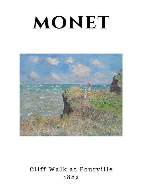 Poster Monet Cliff Walk At Pourville Art009 30cm X 40cm Frame Dark Natural Wood Brown