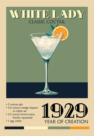 Poster Vintage White Lady Classic Cocktail Pst25372 50cm X 70cm Κορνίζα Φυσικό Ξύλου Μπεζ
