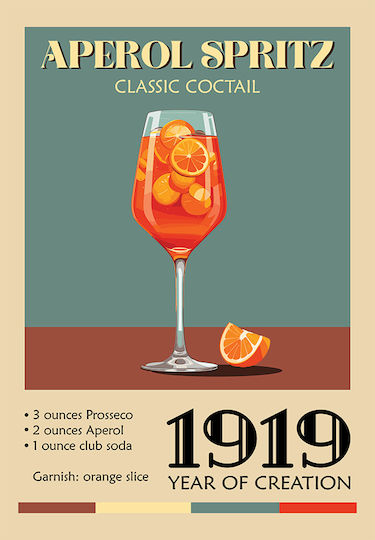 Poster Vintage Aperol Spritz Classic Cocktail Pst25374 21cm X 30cm Λευκό Κάδρο Pvc