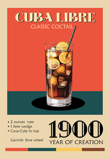 Poster Vintage Cuba Libre Classic Cocktail Pst25378 21cm X 30cm White Frame PVC