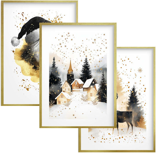Weihnachtsplakate Goldene Rahmen Weihnachtliche Bilder Wohnzimmer Schlafzimmer