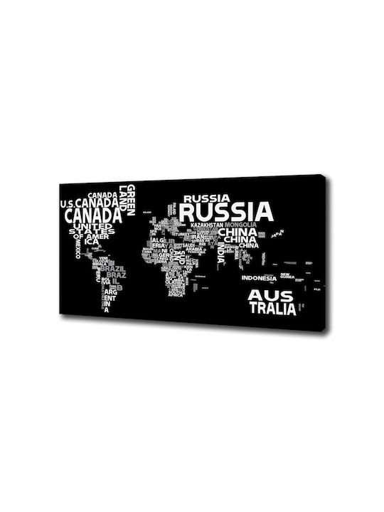 Панел Платнен Готов Рамка Карта На Света Надписи 100x50 См