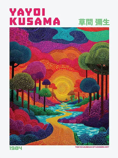 Poster Yayoi Kusama River Sunset Art334 21cm X 30cm Λευκό Κάδρο Pvc