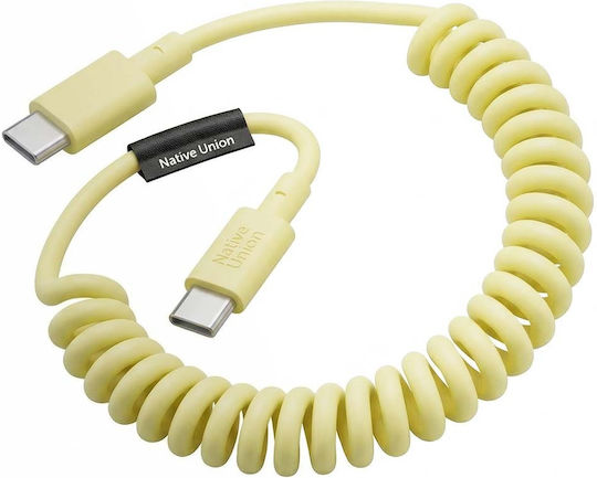 Native Union Usb-c To Usb-c Cable 60w Coiled 2.4m Pop Series Fast Charging Yellow