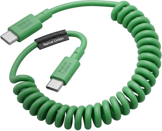 Native Union Usb-c To Usb-c Cable 60w Coiled 2.4m Pop Series Fast Charging Green