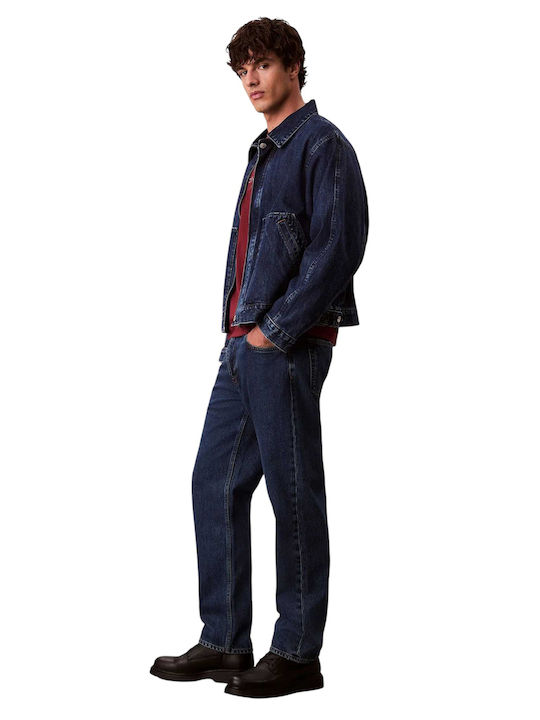 Men's Jeans Pants Regular Tapered Fit Dark Aged Denim