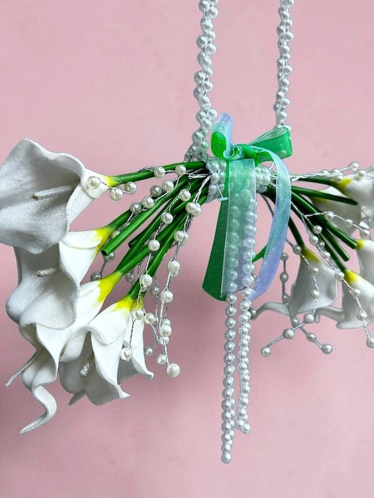 Pearl Grace Purse-style Bridal Bouquet White Calla Lilies Pearl Handle Elegant Modern