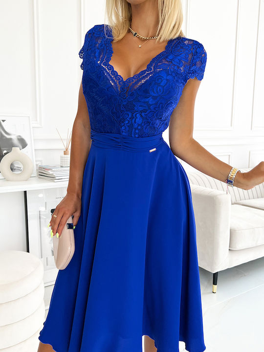 Summer Midi Dress for Wedding - Christening with Lace Blue