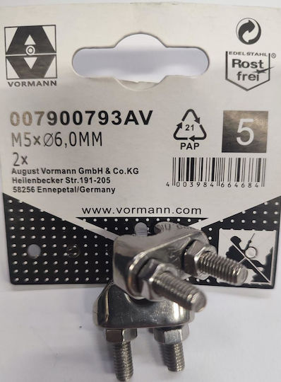 Edelstahlseilklemmen Vrn 6mm M5 2 Stück