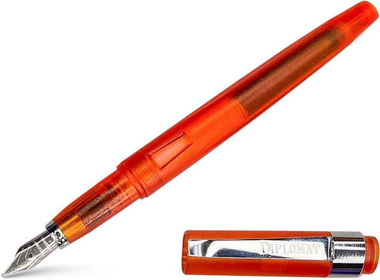 Diplomat Magnum Stilou De Scris Medium 0.8mm Gri Din Oțel Cu Cerneală Portocalie