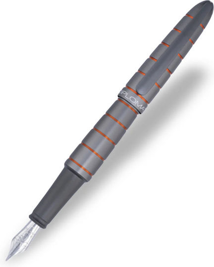 Diplomat Stilou Medium 0.8mm Gri Din Oțel Cu Cerneală Portocalie