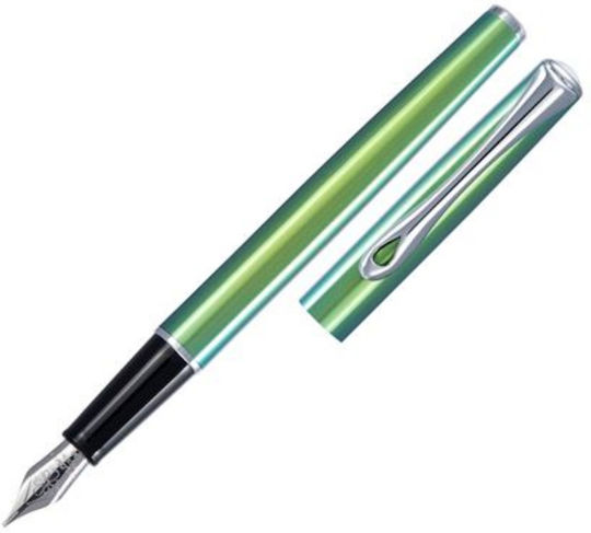 Diplomat Stilou Medium 0.8mm Gri Din Oțel Cu Cerneală Verde