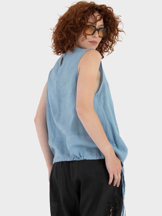 Women's Summer Linen Sleeveless Top Light Blue