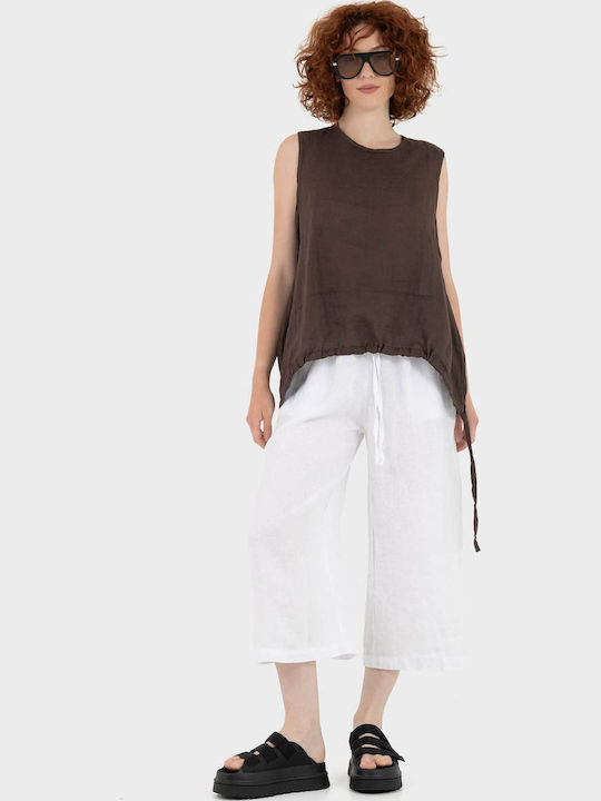 Bluza Damă De Vară Din In Fără Mâneci Maro