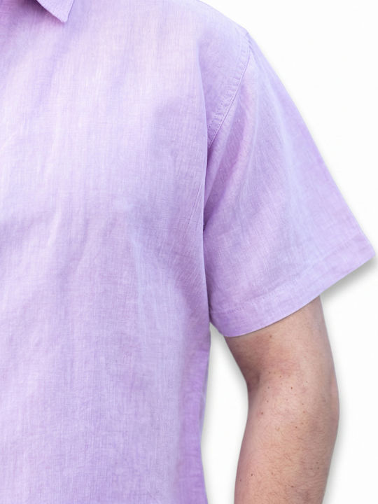 Short Sleeve Linen Shirt In Regular Fit Lilac