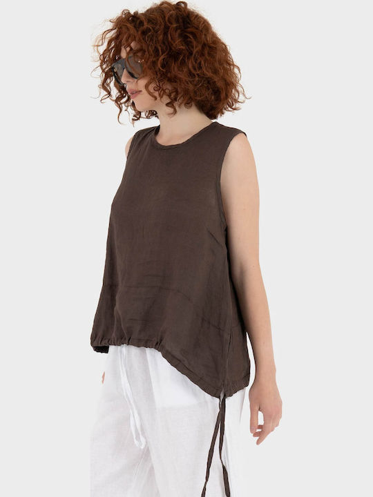 Bluza Damă De Vară Din In Fără Mâneci Maro