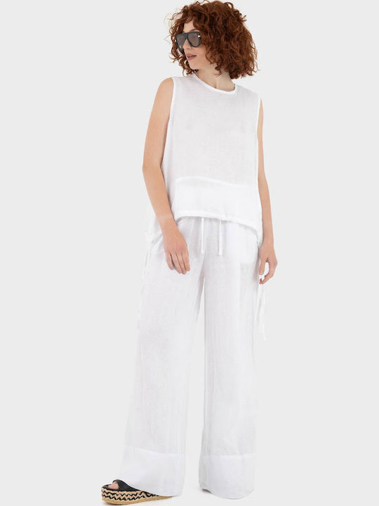 Γυναικεία Καλοκαιρινή Μπλούζα Λινή White