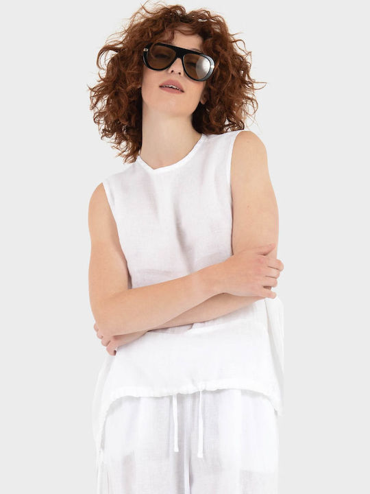 Γυναικεία Καλοκαιρινή Μπλούζα Λινή White