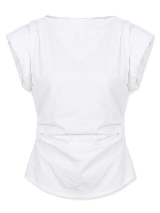 Women's Cotton Sleeveless Top with Zipper White