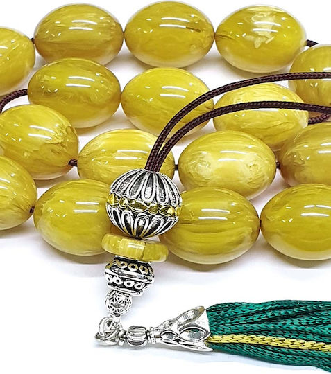 Roloi Komboloi Worry Beads with 17 Beads Made of Mastic Length 36cm Yellow