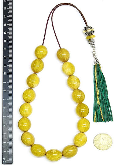 Roloi Komboloi Worry Beads with 17 Beads Made of Mastic Length 36cm Yellow