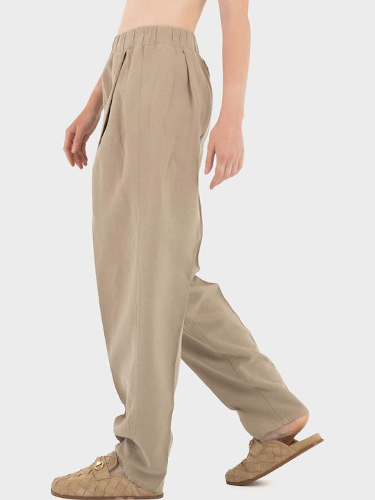 Women's Fabric Trousers in Carrot Fit Beige