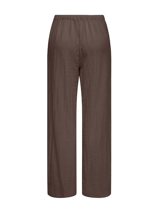 Only Weite Damen Stoffhose mit Gummiband Braun