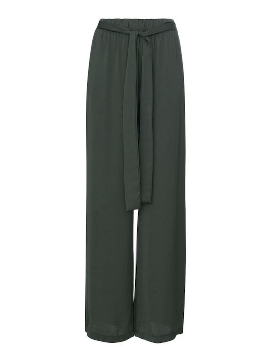 Pantaloni Largi Dama cu Elastic Kaki