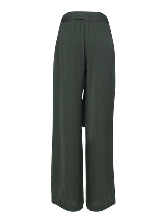 Pantaloni Largi Dama cu Elastic Kaki