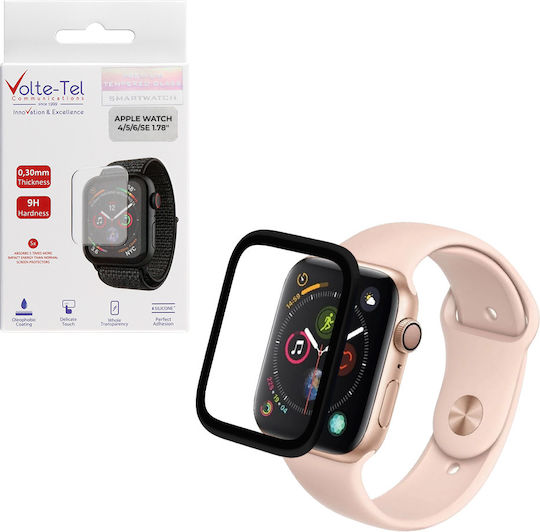 Volte-tel Tempered Glass Apple Watch 4 5 6 Se 44mm 3d Curved Aluminium 1.78'' 0.30mm Full Cover & Installation Tool Black 5205308416880