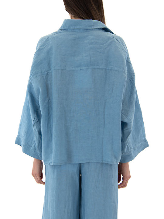 Black n Black Short Sleeve Women's Linen Shirt Light Blue Black n Black Short Sleeve Women's Linen Shirt Light Blue