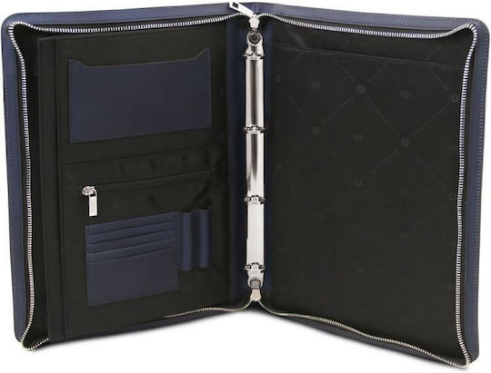 Leather Document Briefcase Handle Cesare Dark Blue