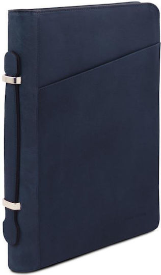 Leather Document Briefcase Handle Cesare Dark Blue