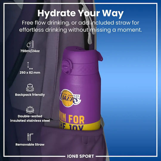Ion8 Recyclable Stainless Steel Thermos Bottle BPA Free 750ml Nba La Lakers with Straw