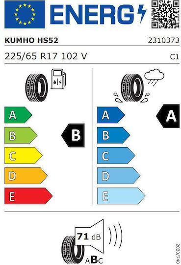 Kumho Ecsta HS52 225/65R17 102V Summer Tire for Passenger Car