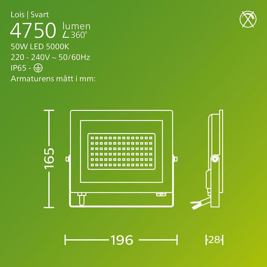 Philips Στεγανός Προβολέας LED 50W Ψυχρό Λευκό 5000K IP65