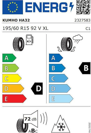 Kumho Solus 4S HA32 195/60R15 92V XL 4 Jahreszeiten Autoreifen für Passagierauto
