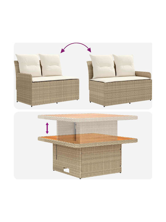 Set Cameră De Zi Pentru Exterior 5 Piese Bej Și Crem Cu Perne