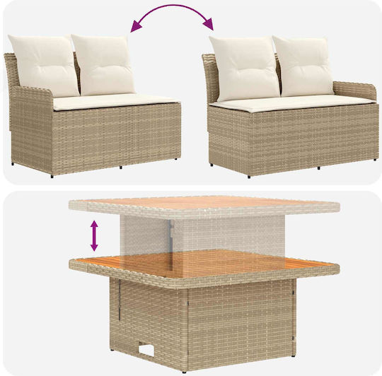 Outdoor Living Room Set 5 Pieces Beige and Cream with Pillows