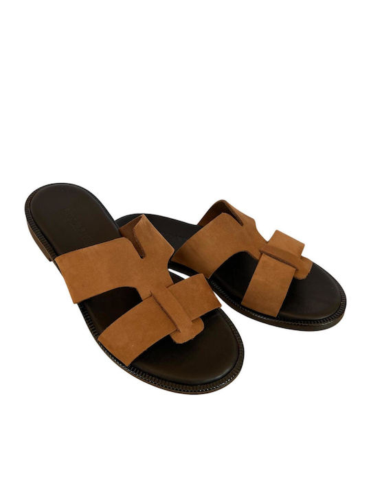 Leather Women's Flat Sandals Brown
