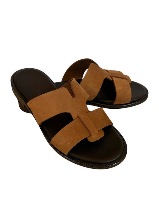 Leather Women's Flat Sandals Brown
