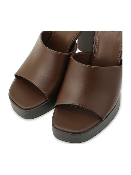 Suede Damen Pantoletten mit Hoch Absatz in Brauner Farbe