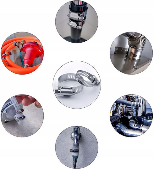 Set 34 Cleme Metalice Pentru Furtunuri Zola 6 Mărimi 16-32 Mm Cutie De Depozitare Argintii