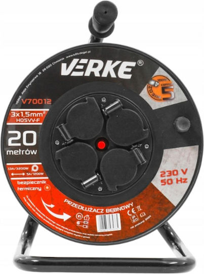 Verke Cablu de prelungire cu role 4 locuri cu lungimea de 20m Diametru 3 x 1.5mm² Cupru
