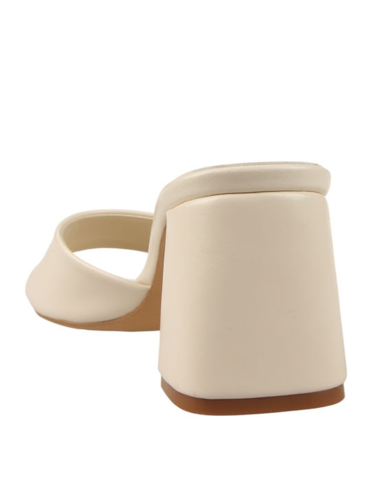 Mules With Chunky Heel In Beige Colour