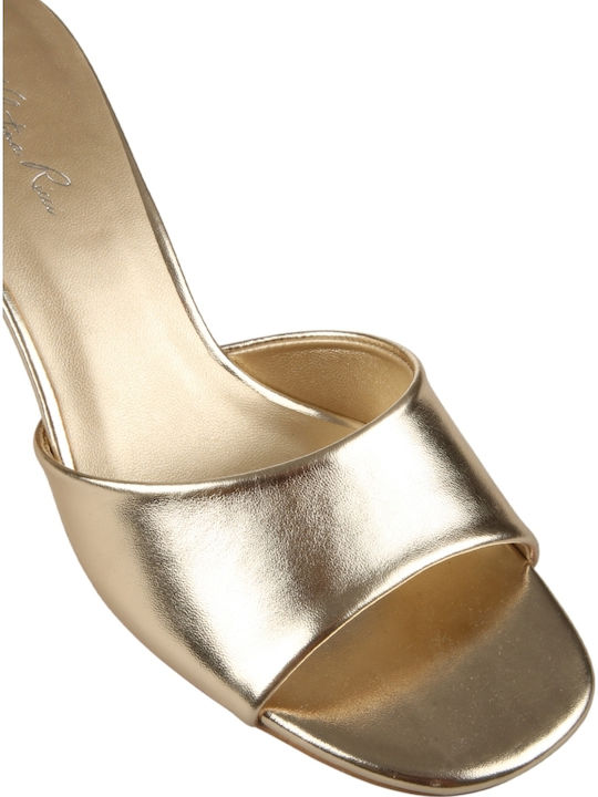 Mules With Chunky Heel In Gold Colour
