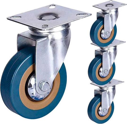Set 4 Roți Rotative Placă Zola 75 X 20 Mm Cărucioare Mobilier 360° Rotire Silentioase Cauciuc Tehnic Oțel Galvanizat Verde
